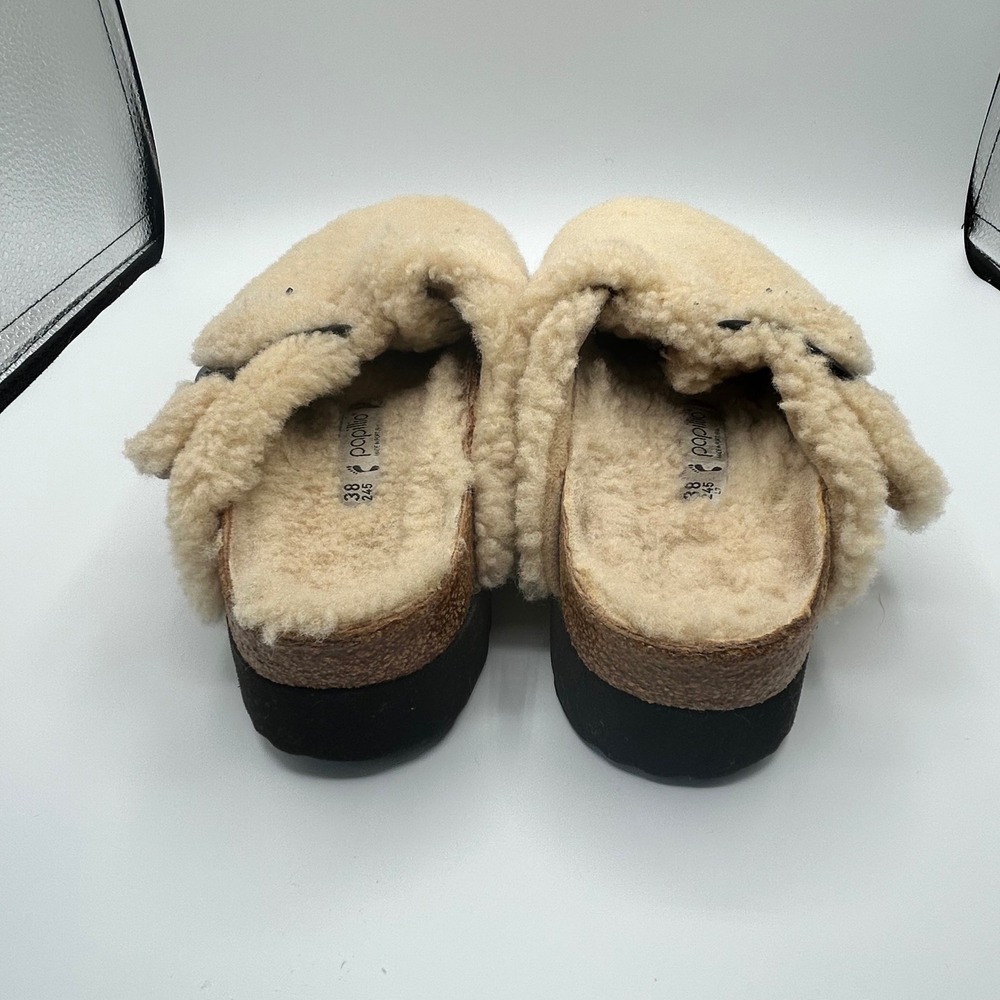 Papillio‎ Birkenstock Boston Big Buckle Teddy Shearling Platform Clogs Beige 38 - Picture 3 of 8